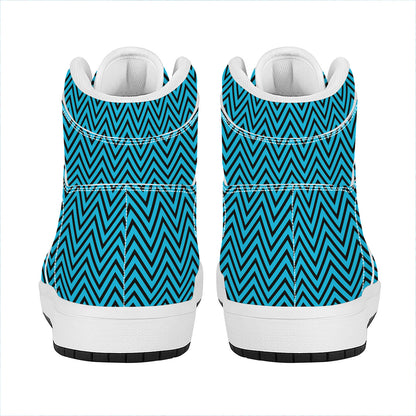 Black And Blue Chevron Pattern Print High Top Leather Sneakers