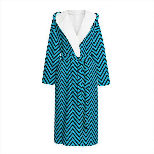 Black And Blue Chevron Pattern Print Hooded Bathrobe