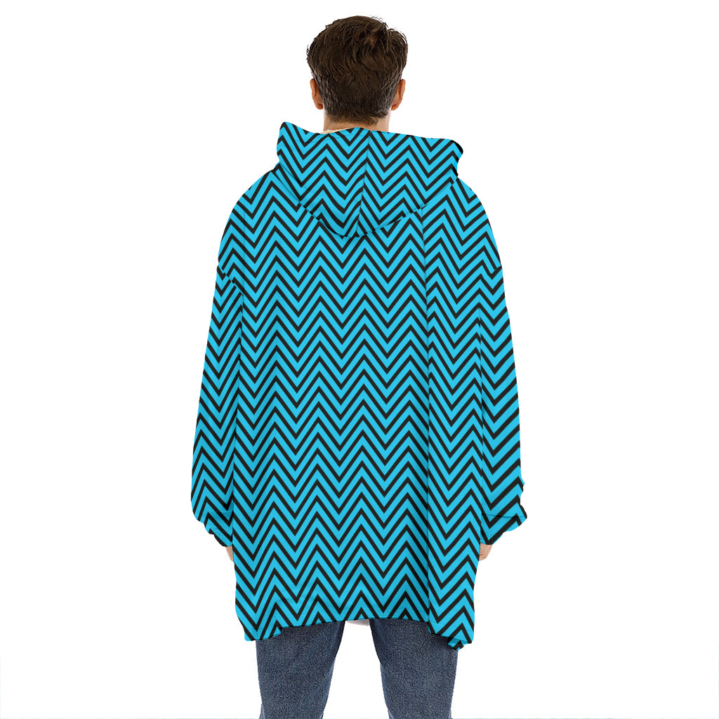 Black And Blue Chevron Pattern Print Hoodie Blanket