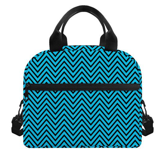 Black And Blue Chevron Pattern Print Insulated Lunch Bag