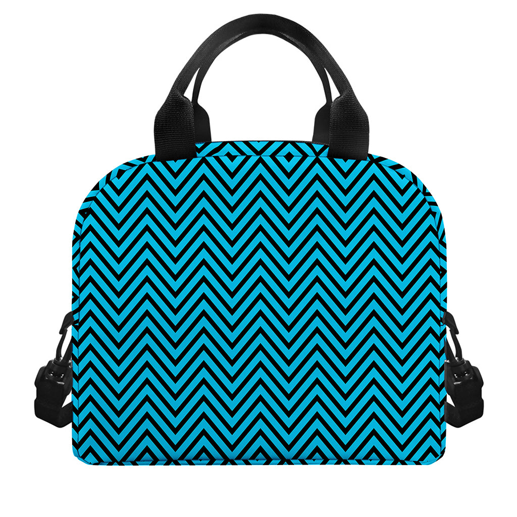 Black And Blue Chevron Pattern Print Insulated Lunch Bag