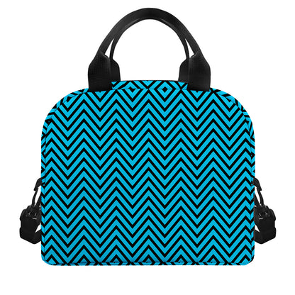 Black And Blue Chevron Pattern Print Insulated Lunch Bag