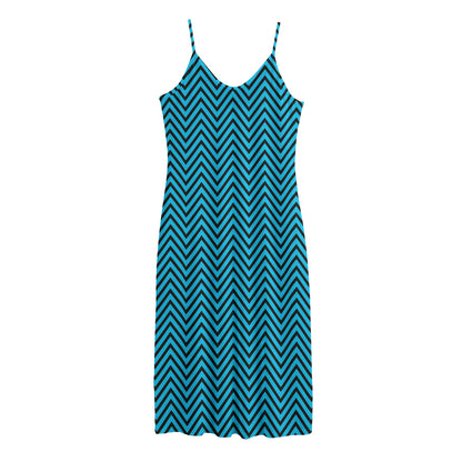 Black And Blue Chevron Pattern Print Jersey Midi Cami Dress