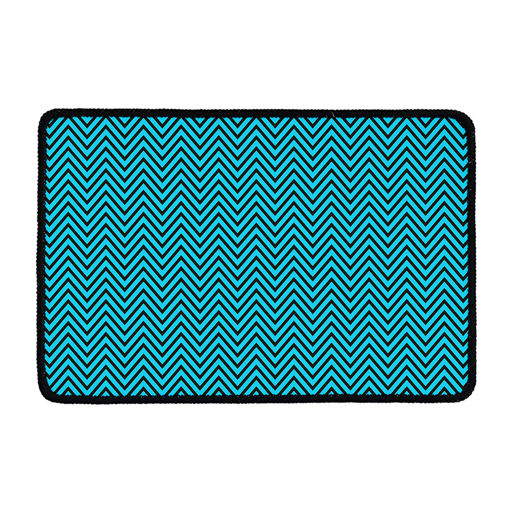 Black And Blue Chevron Pattern Print Kitchen Mat