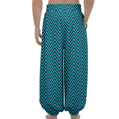 Black And Blue Chevron Pattern Print Lantern Pants