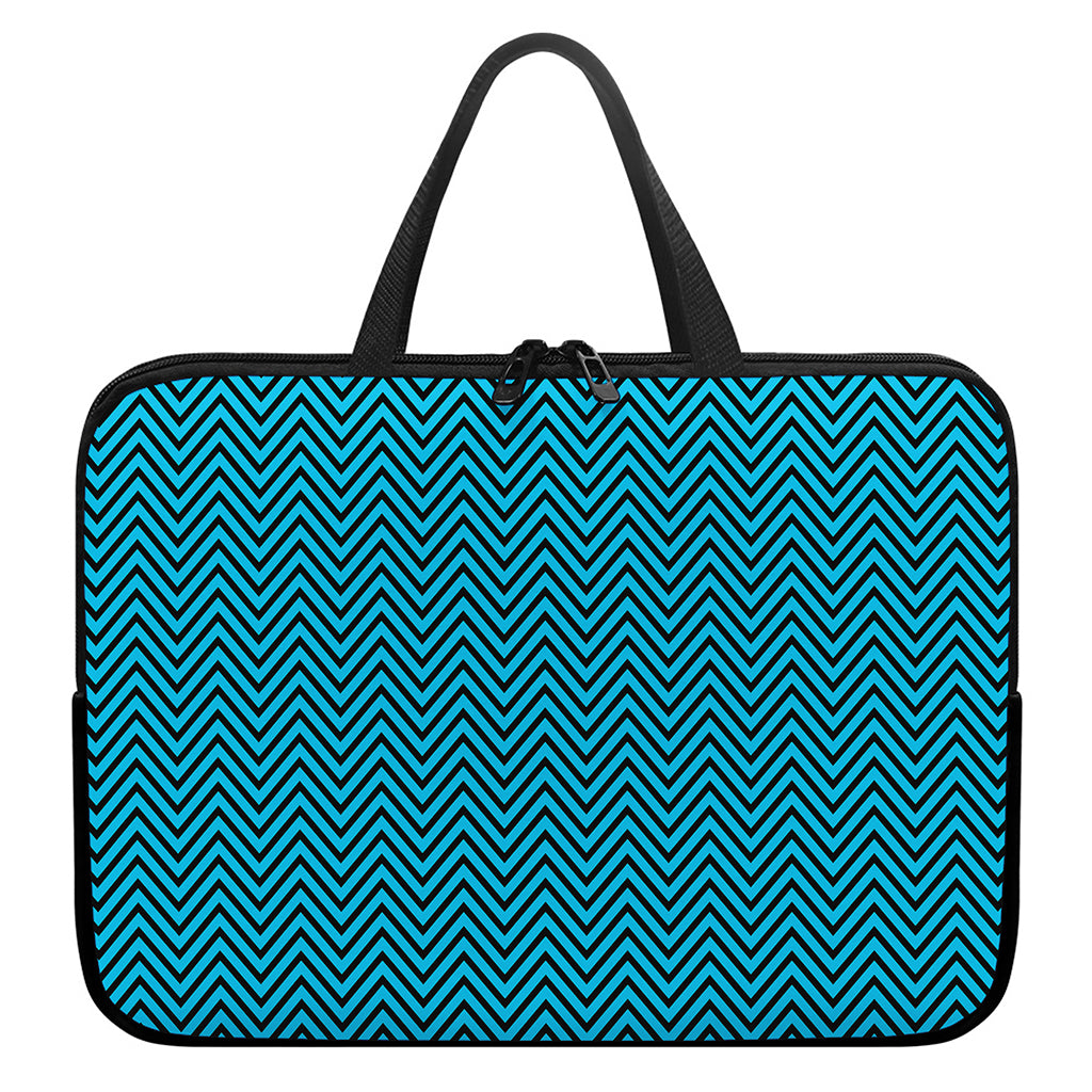 Black And Blue Chevron Pattern Print Laptop Sleeve With Handle
