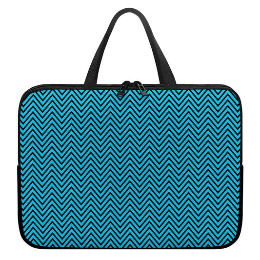 Black And Blue Chevron Pattern Print Laptop Sleeve With Handle