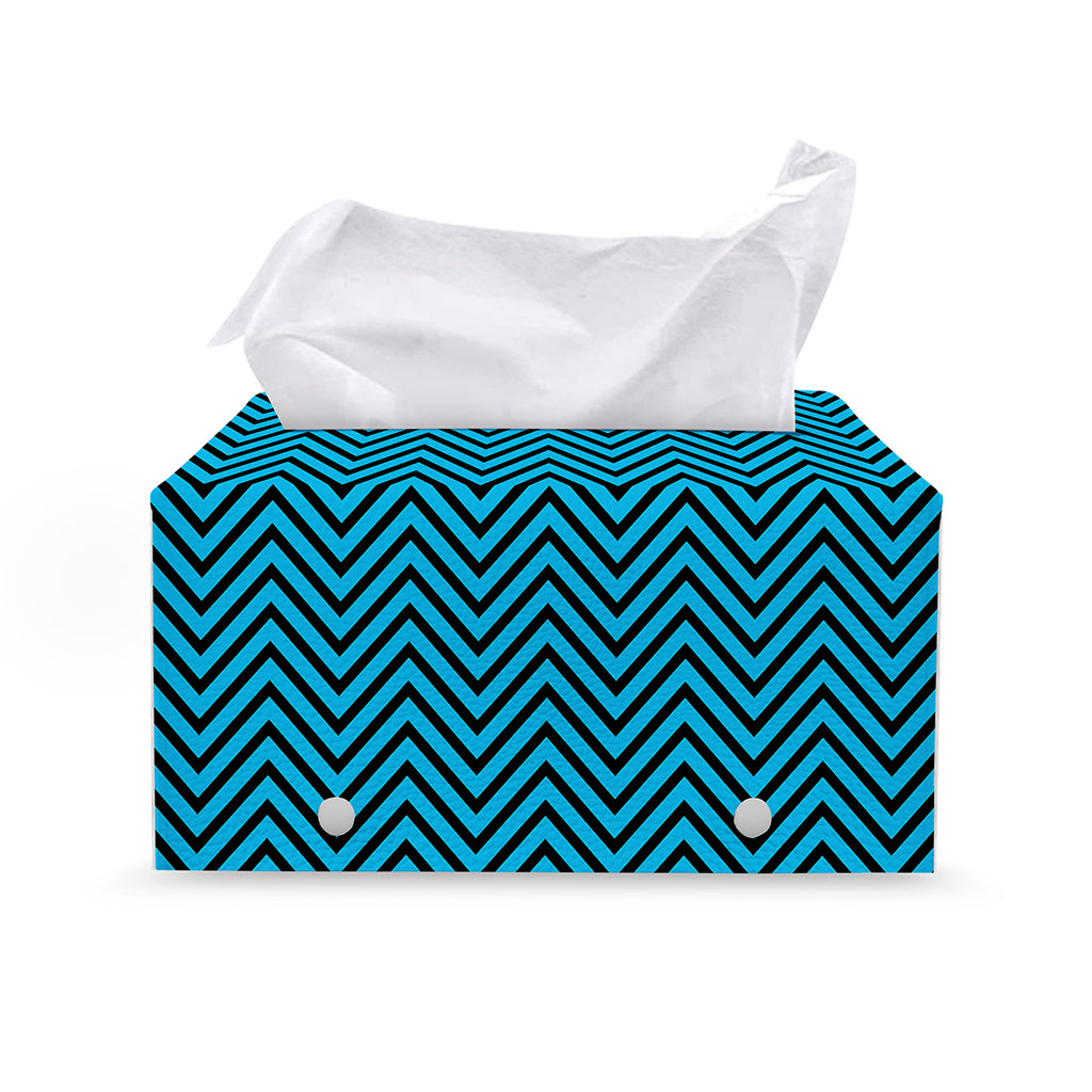 Black And Blue Chevron Pattern Print Leather Tissue Box Cover