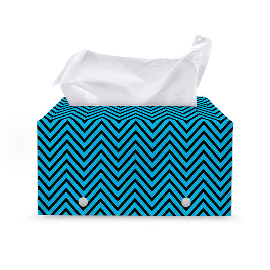 Black And Blue Chevron Pattern Print Leather Tissue Box Cover