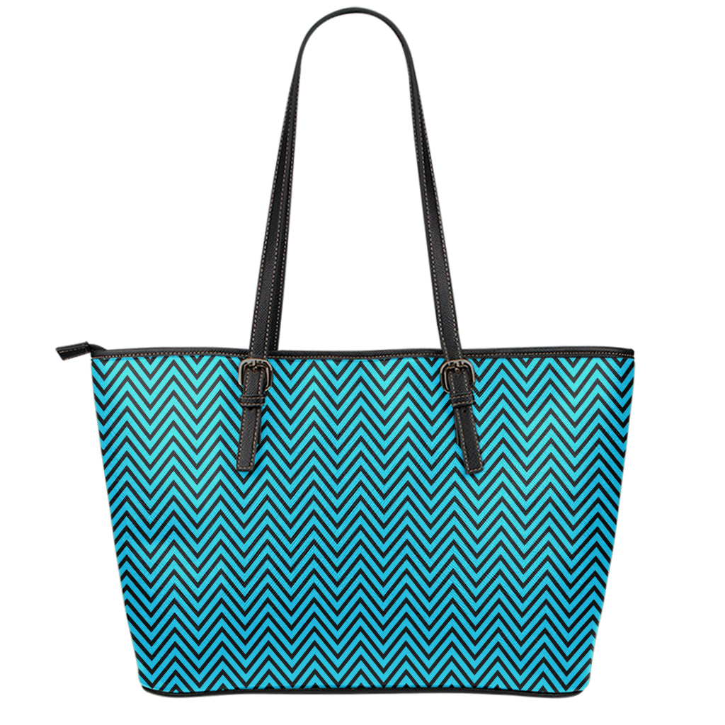 Black And Blue Chevron Pattern Print Leather Tote Bag