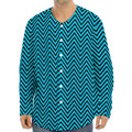 Black And Blue Chevron Pattern Print Long Sleeve Baseball Jersey