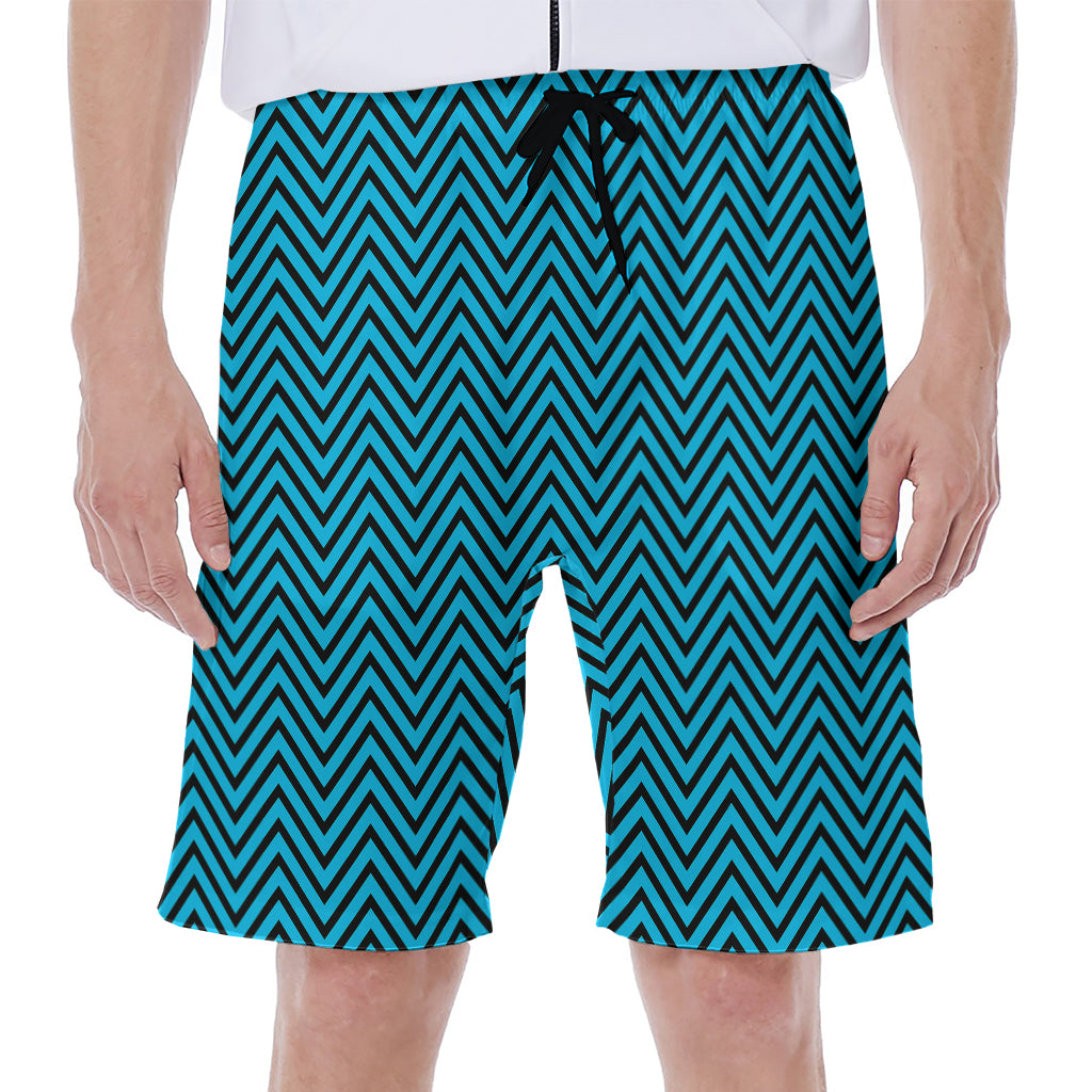 Black And Blue Chevron Pattern Print Men's Beach Shorts