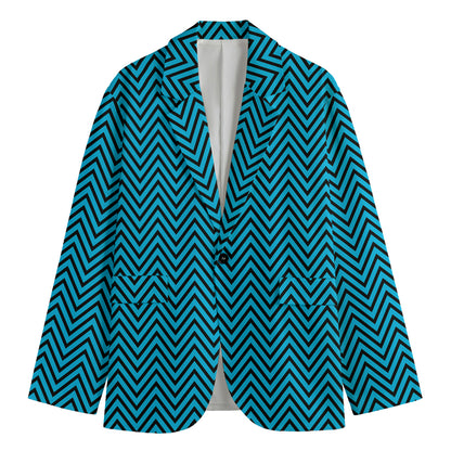 Black And Blue Chevron Pattern Print Men's Blazer
