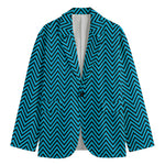 Black And Blue Chevron Pattern Print Men's Blazer