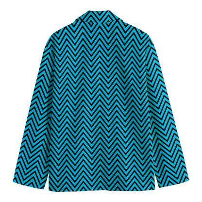 Black And Blue Chevron Pattern Print Men's Blazer