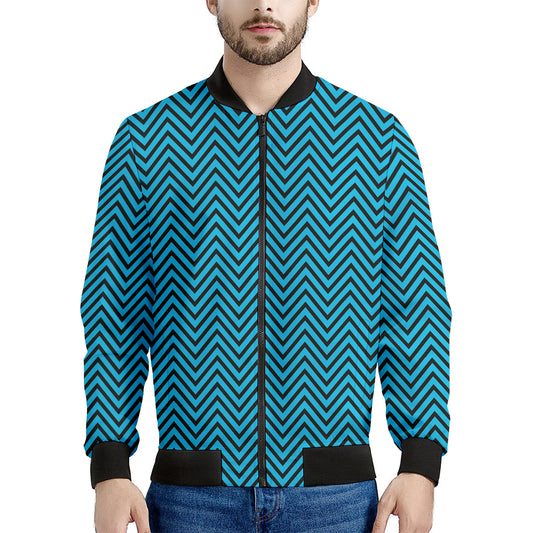 Black And Blue Chevron Pattern Print Men's Bomber Jacket
