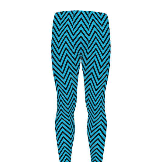 Black And Blue Chevron Pattern Print Men's leggings