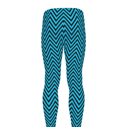 Black And Blue Chevron Pattern Print Men's leggings