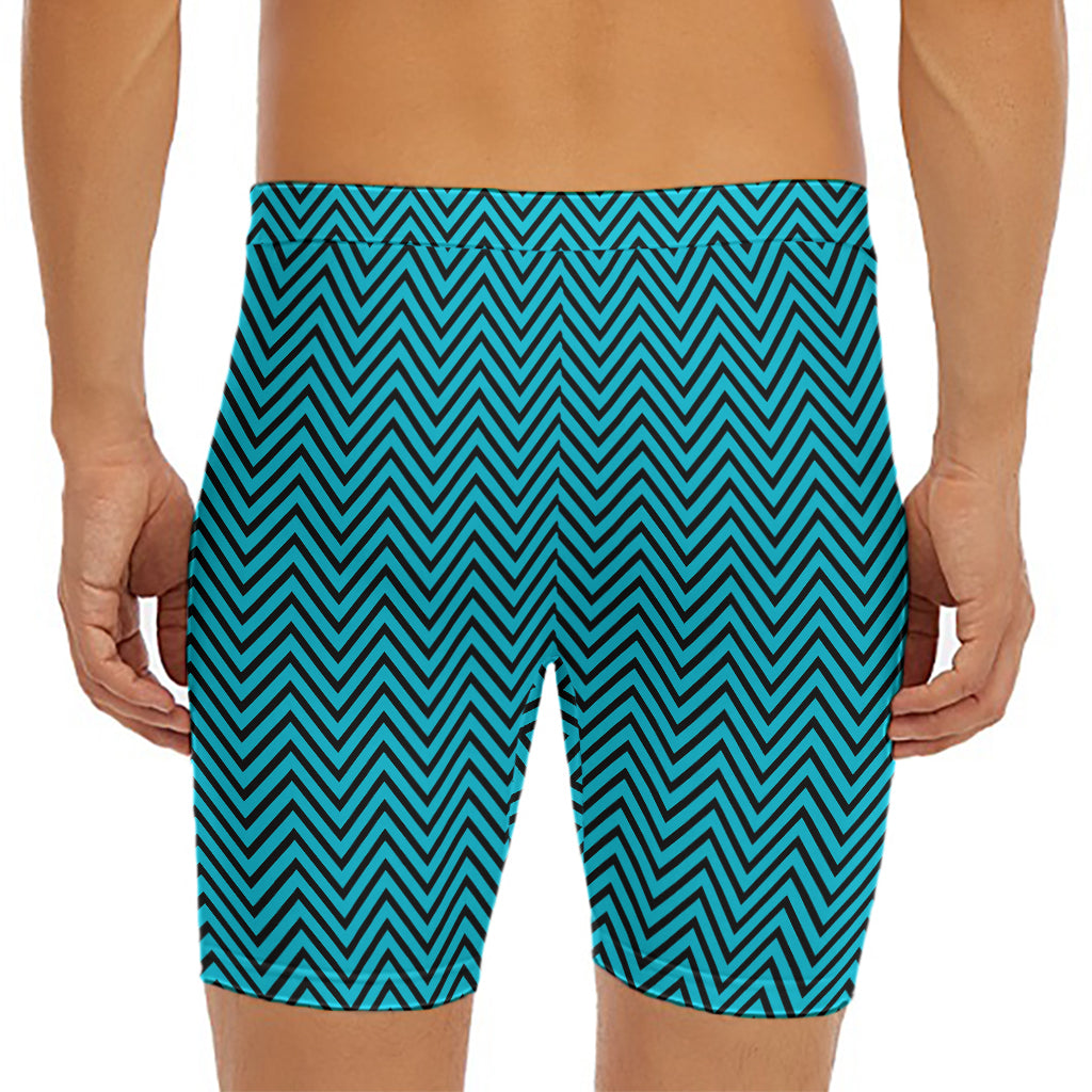 Black And Blue Chevron Pattern Print Men's Long Boxer Briefs