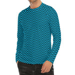 Black And Blue Chevron Pattern Print Men's Long Sleeve Rash Guard