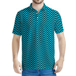 Black And Blue Chevron Pattern Print Men's Polo Shirt