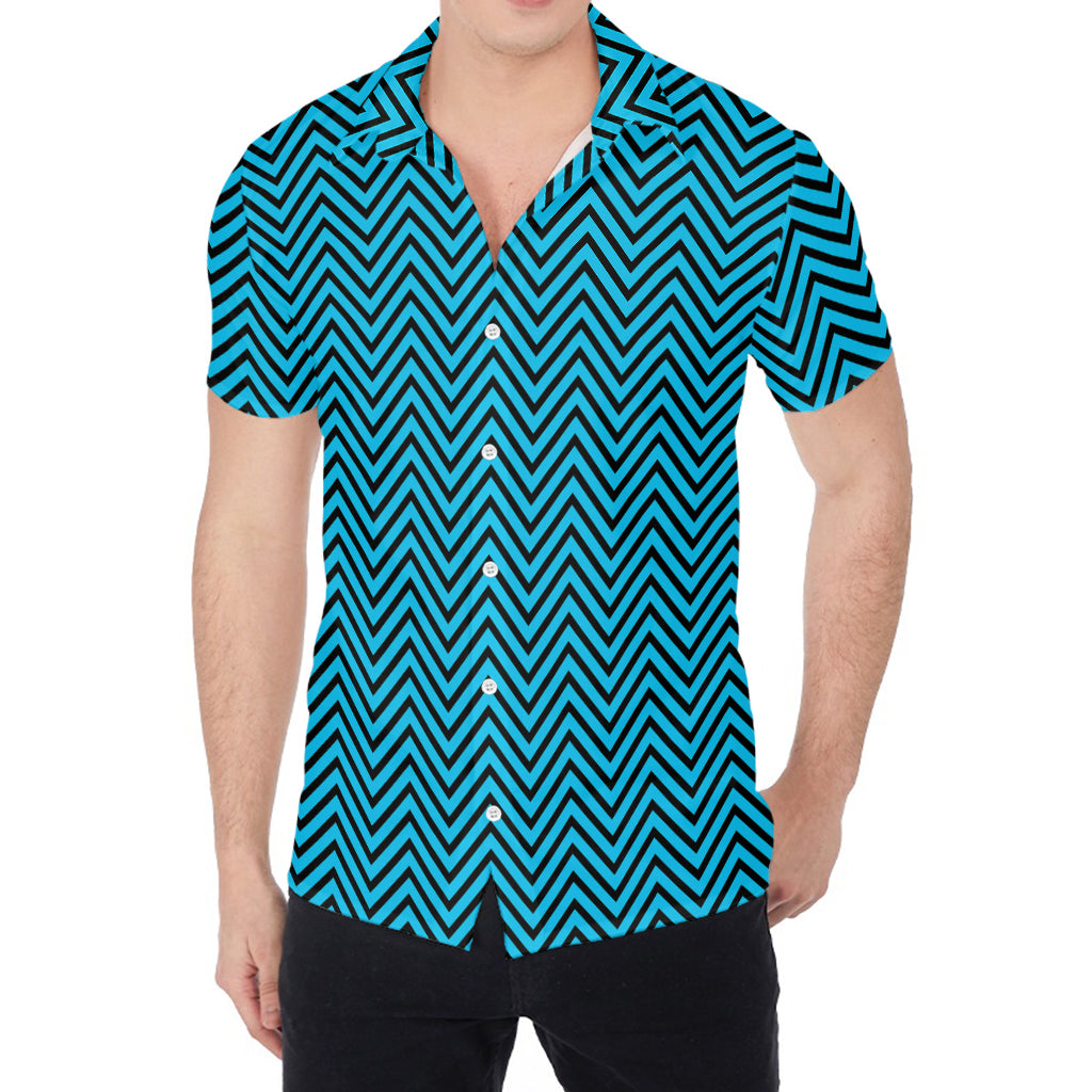 Black And Blue Chevron Pattern Print Men's Shirt