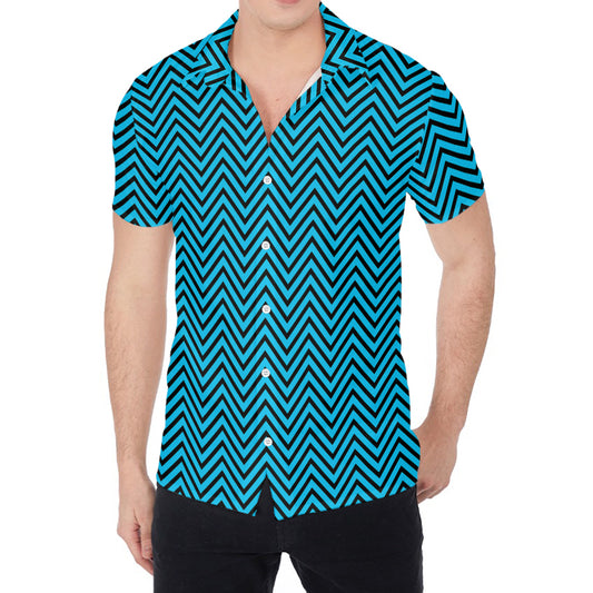 Black And Blue Chevron Pattern Print Men's Shirt