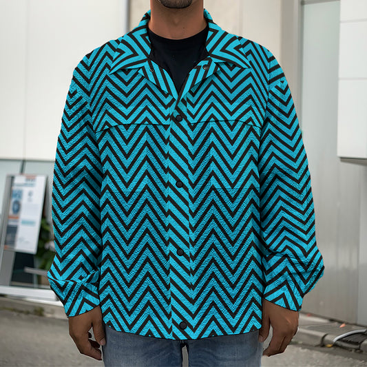 Black And Blue Chevron Pattern Print Men's Shirt Jacket
