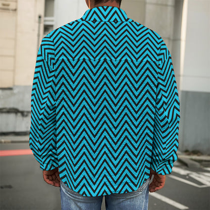 Black And Blue Chevron Pattern Print Men's Shirt Jacket