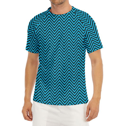 Black And Blue Chevron Pattern Print Men's Short Sleeve Rash Guard
