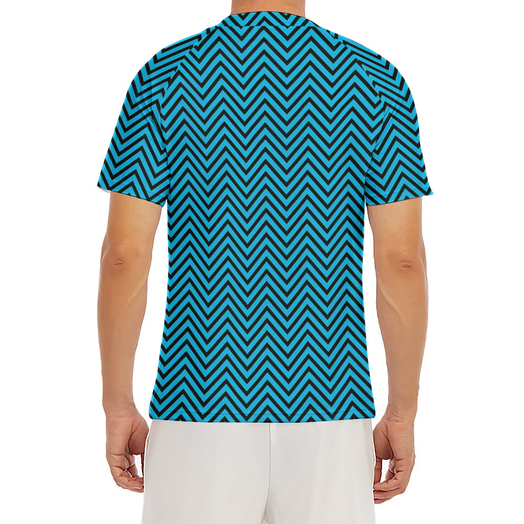 Black And Blue Chevron Pattern Print Men's Short Sleeve Rash Guard