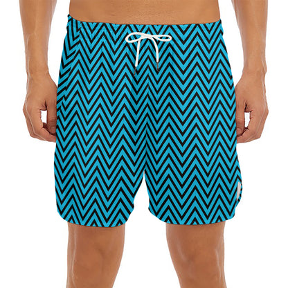 Black And Blue Chevron Pattern Print Men's Split Running Shorts