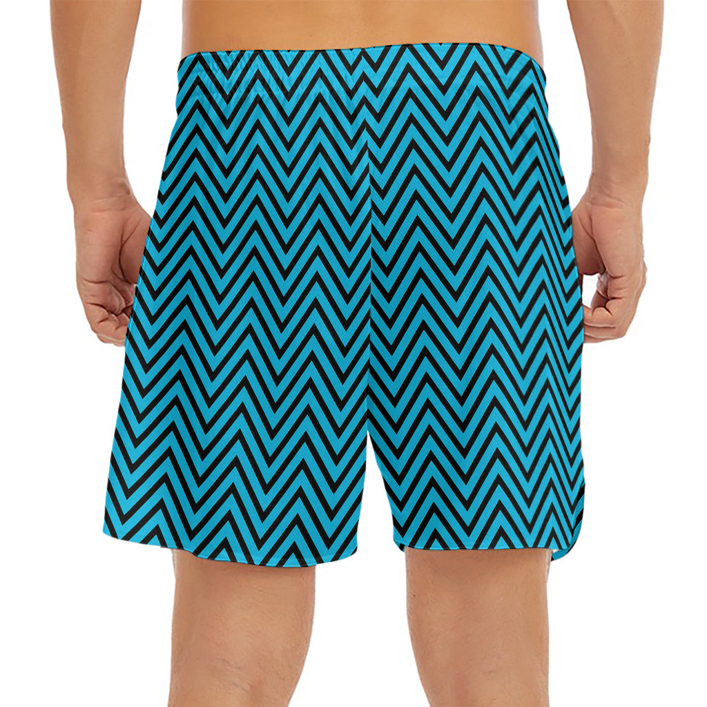 Black And Blue Chevron Pattern Print Men's Split Running Shorts