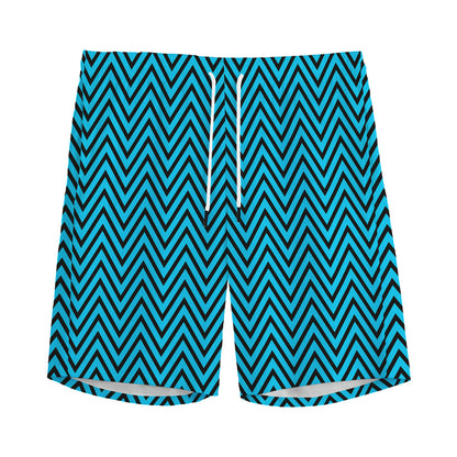 Black And Blue Chevron Pattern Print Men's Sports Shorts