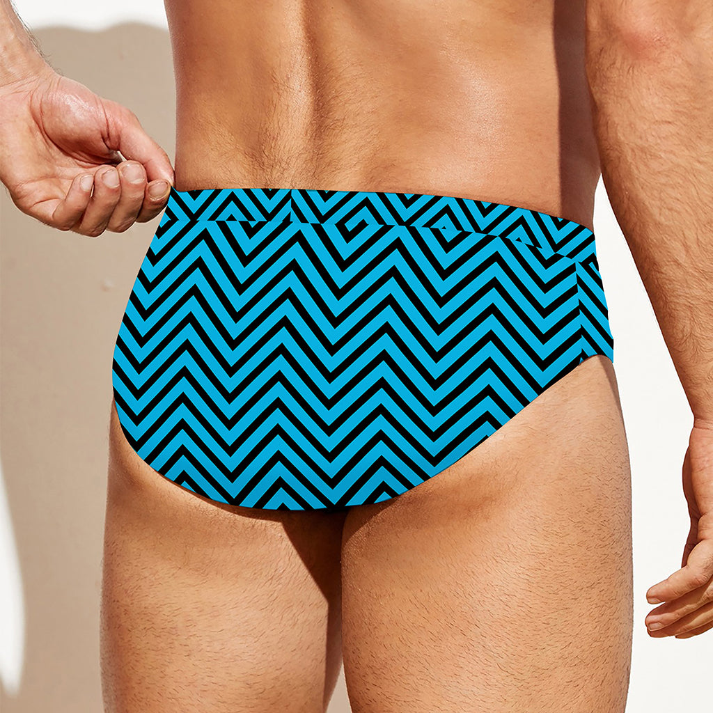 Black And Blue Chevron Pattern Print Men's Swim Briefs