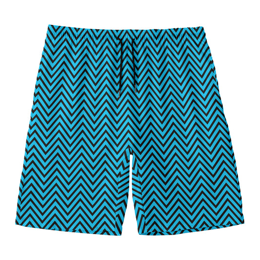 Black And Blue Chevron Pattern Print Men's Swim Trunks