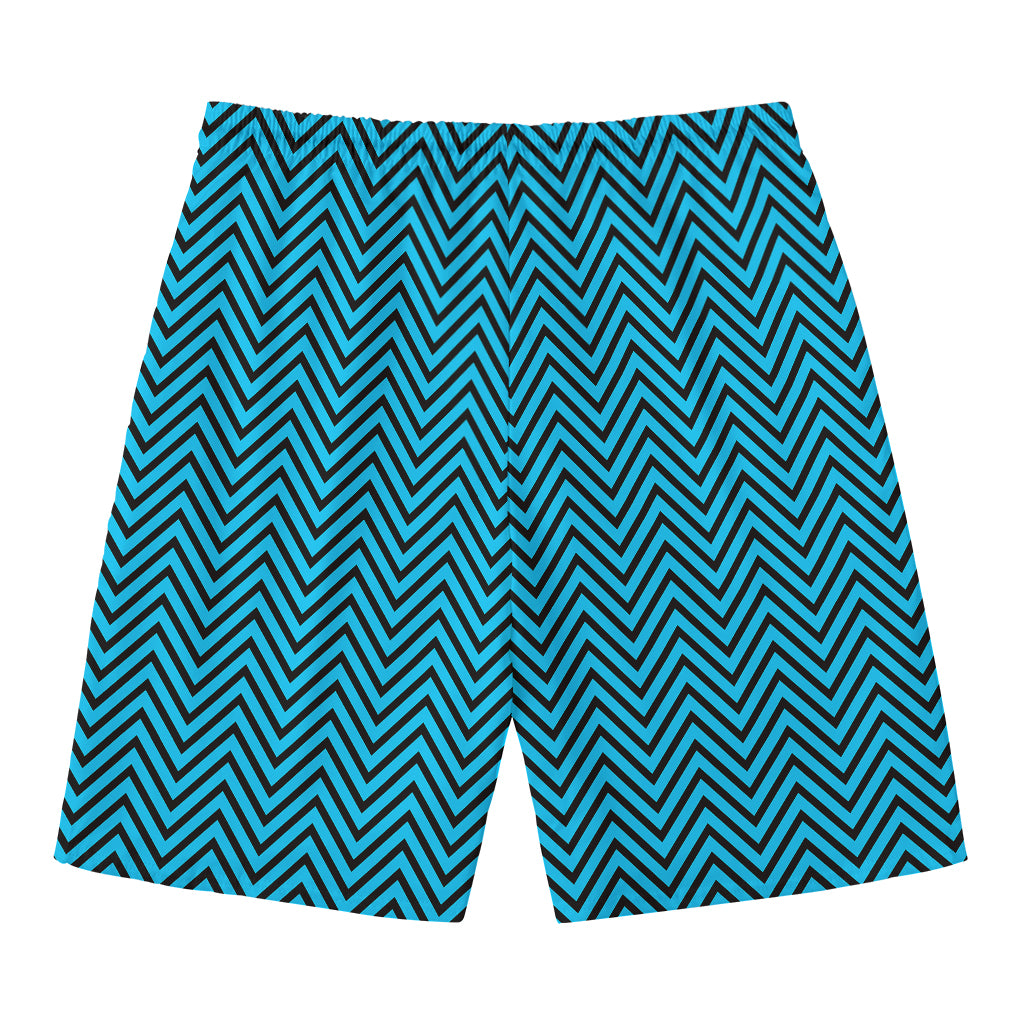 Black And Blue Chevron Pattern Print Men's Swim Trunks