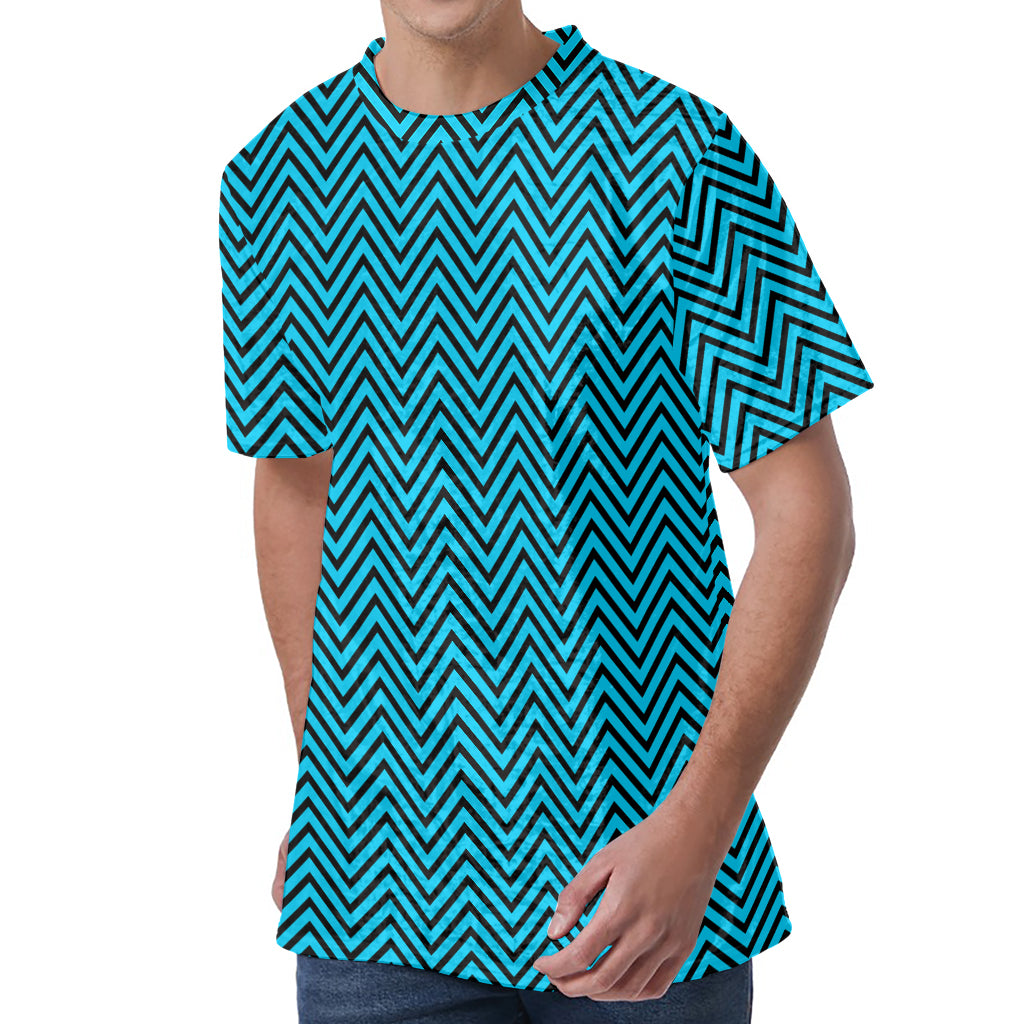 Black And Blue Chevron Pattern Print Men's Velvet T-Shirt