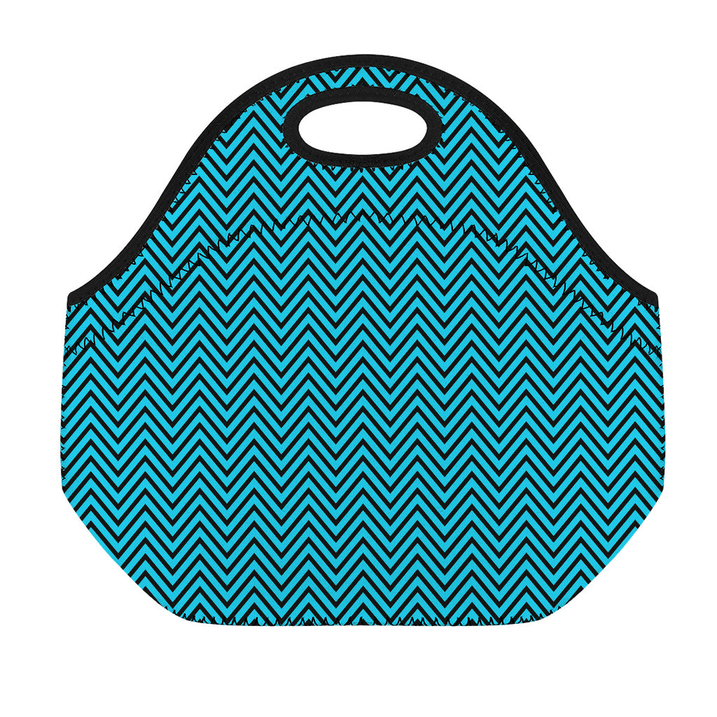 Black And Blue Chevron Pattern Print Neoprene Lunch Bag