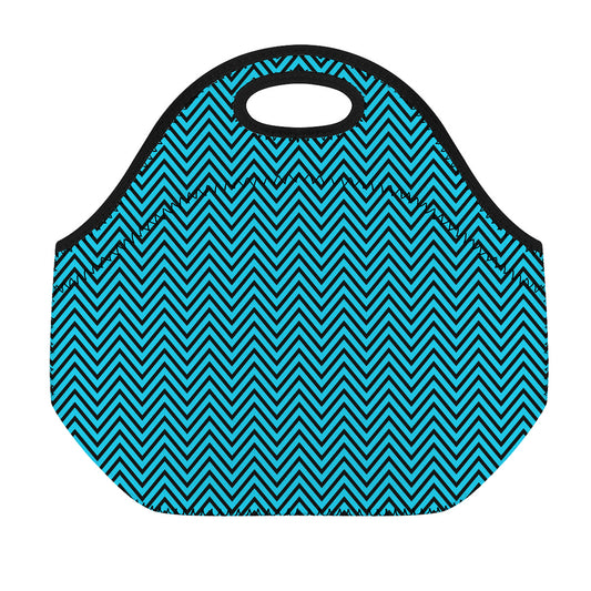 Black And Blue Chevron Pattern Print Neoprene Lunch Bag