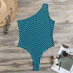 Black And Blue Chevron Pattern Print One Shoulder Bodysuit