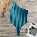 Black And Blue Chevron Pattern Print One Shoulder Bodysuit