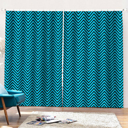 Black And Blue Chevron Pattern Print Pencil Pleat Curtains