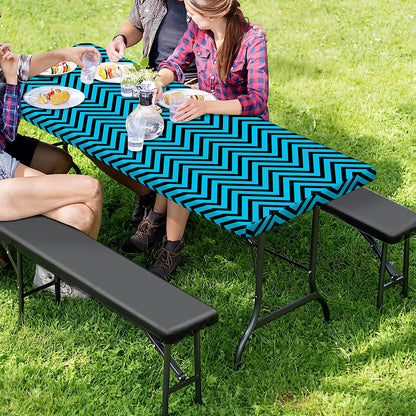 Black And Blue Chevron Pattern Print Picnic Table Cover