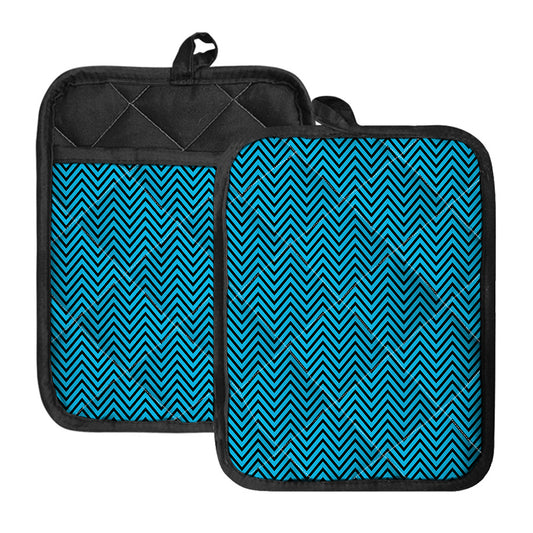 Black And Blue Chevron Pattern Print Pot Holders With Pocket