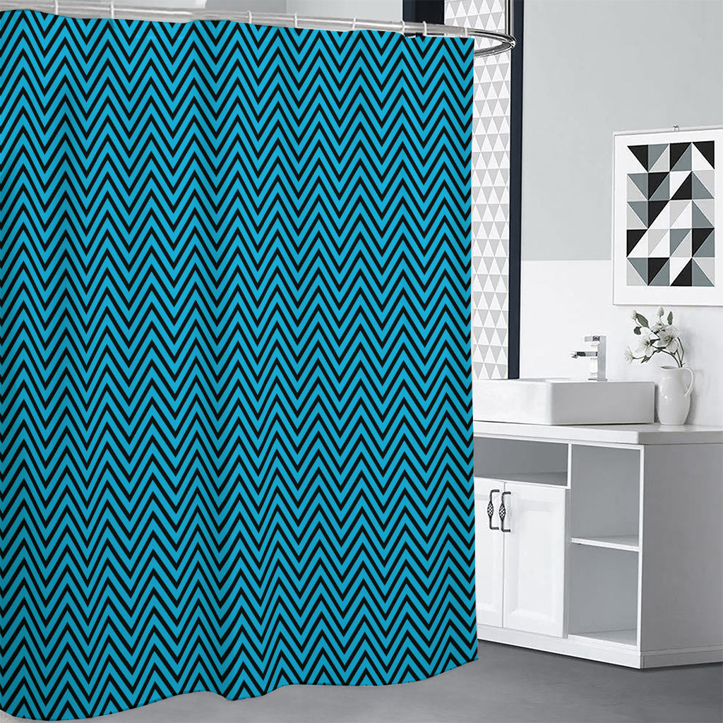Black And Blue Chevron Pattern Print Premium Shower Curtain