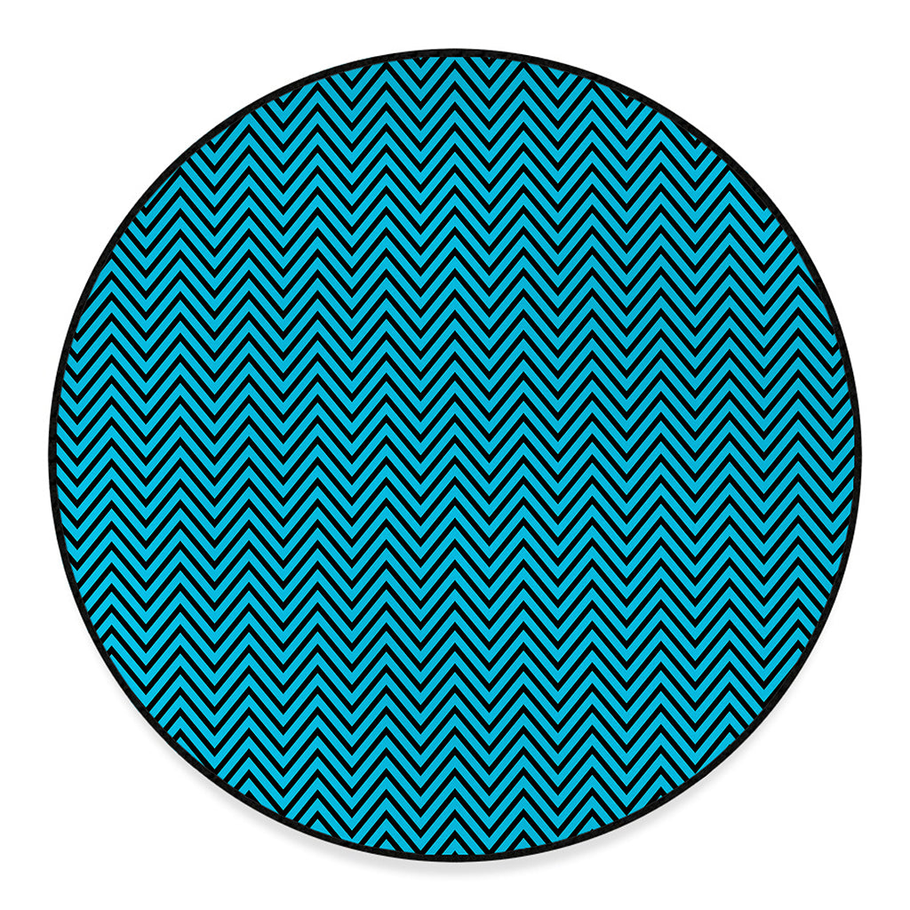 Black And Blue Chevron Pattern Print Round Floor Mat