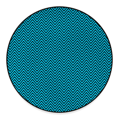 Black And Blue Chevron Pattern Print Round Floor Mat