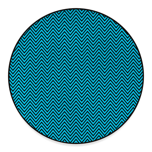 Black And Blue Chevron Pattern Print Round Floor Mat