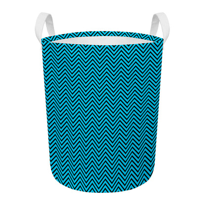 Black And Blue Chevron Pattern Print Round Laundry Basket